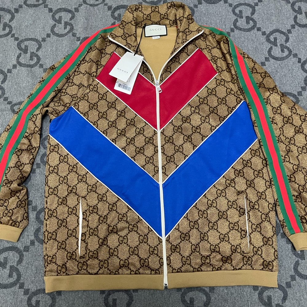 New With Tags Gucci Technical Jersey Sweater Zip Up Jacket GG Monogram Size M
